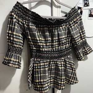 Ganni peplum plaid blouse